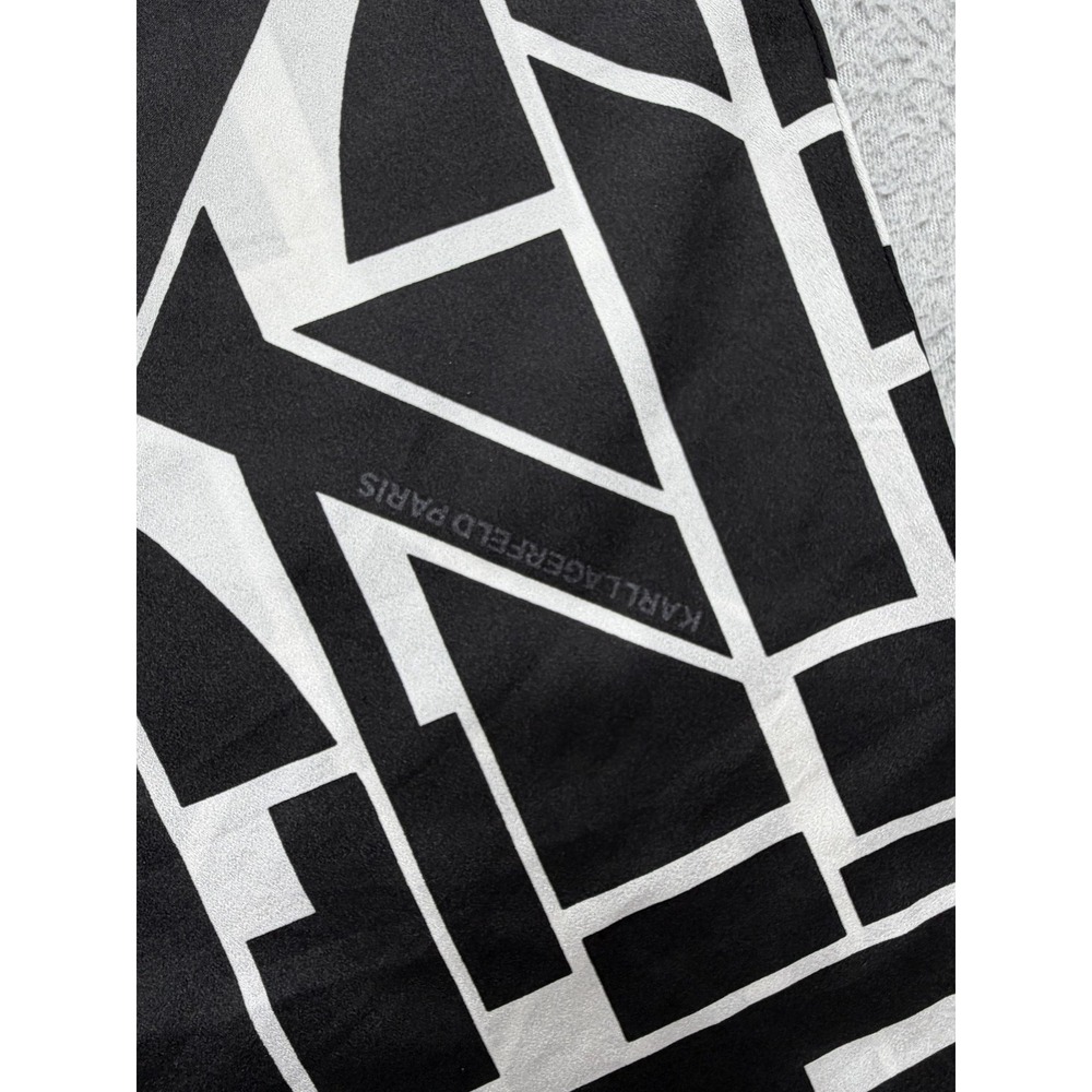 Karl Lagerfeld Paris Pants Womens M Black Geometric Satin Wide Leg Pull On Logo - Picture 9 of 15